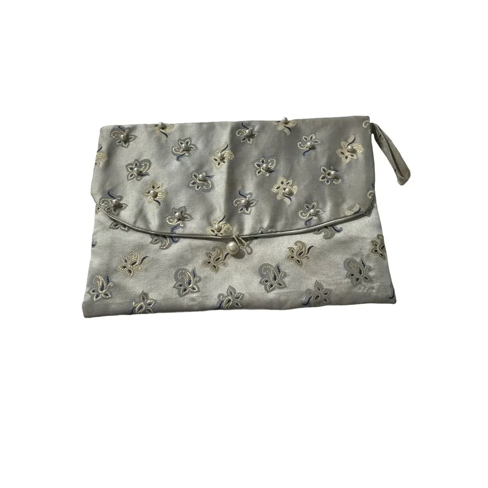 NOS Beaded Clutch Purse Hand Bag In Original Gift‎ Box Faux Pearl Floral READ